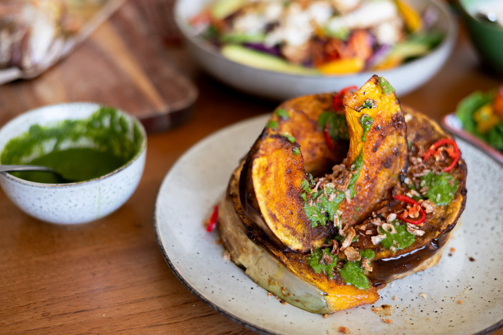 Spiced Roasted Pumpkin w/ Green Chutney